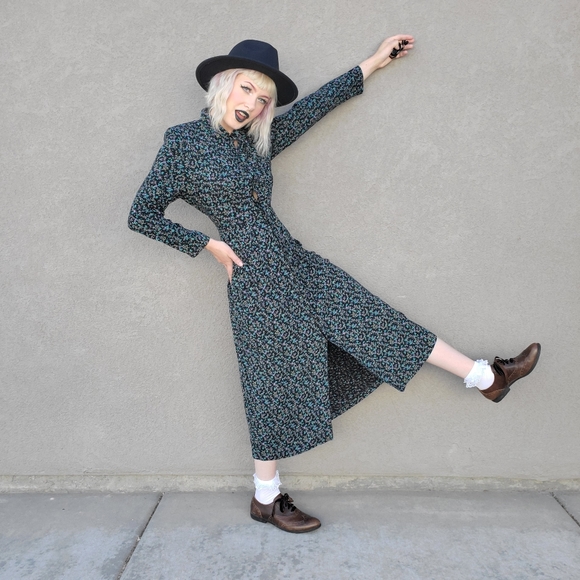 80's Vintage Goth Prairie Calico Maxi Dress - Picture 16 of 16